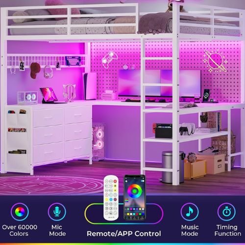 ADORNEVE Full Size Metal Loft Bed with U-Shaped Desk & Storage - Image 2