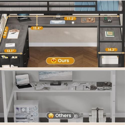 ADORNEVE Full Loft Bed with U-Desk & Storage Drawers - Image 5