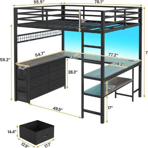 ADORNEVE Full Loft Bed with U-Desk & Storage Drawers - Image 2