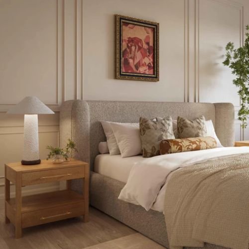 Babette Tan Boucle Bed - Luxury Design