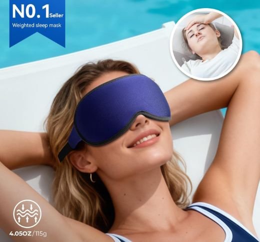 FACEMOON Weighted 3D Contoured Sleep Mask - Navy Blue - Image 3