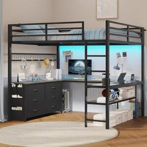 ADORNEVE Full Loft Bed with Desk and Storage