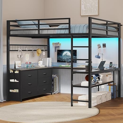 ADORNEVE Full Loft Bed with Desk and Storage