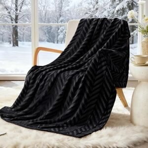 Cozy Black Chevron Fleece Throw Blanket 50x60