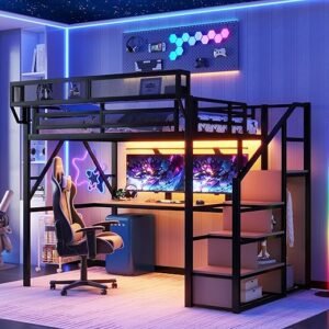 Full Loft Bed with Desk and RGB Light