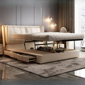 Luxury King Size Bed with Storage Headboard