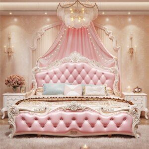 Luxury Nordic Princess Wooden Bed for Kids