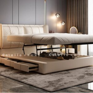 Luxury Twin Bed with Storage Headboard