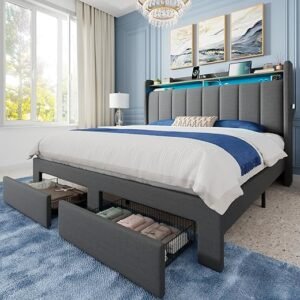 Queen Upholstered Bed with LED Storage & Charging