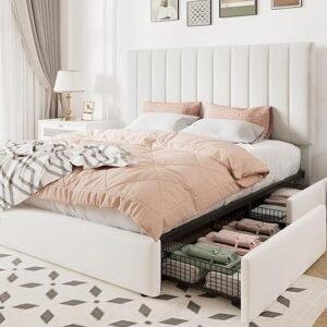 Queen Velvet Storage Bed with Adjustable Headboard