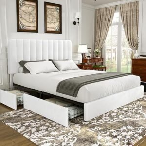 Queen Velvet Upholstered Bed Frame with Drawers