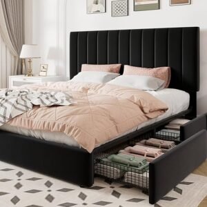 Stylish Queen Velvet Storage Bed Frame