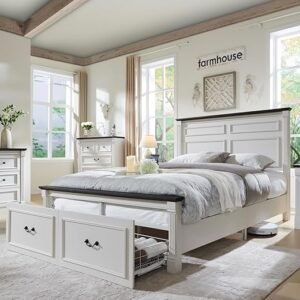 Farmhouse Queen Bed Frame with Storage Drawers