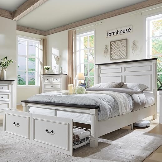 Farmhouse Queen Bed Frame with Storage Drawers