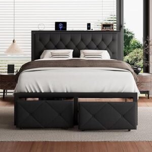 iPormis Queen Bed Frame with Storage and Charging