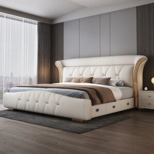 Italian Napa Leather King Size Bed Frame