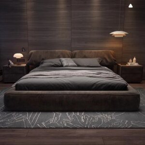 Modern King Bed Frame with Designer Headboard