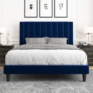 Modern Velvet Full Platform Bed Frame