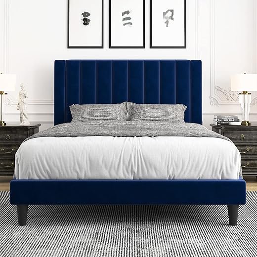 Modern Velvet Full Platform Bed Frame