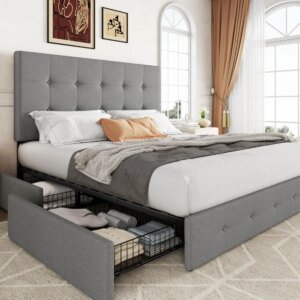 Queen Size Upholstered Platform Bed with Storage