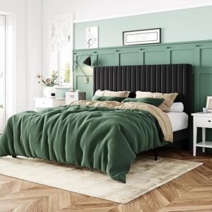 Queen Velvet Upholstered Bed Frame with Headboard