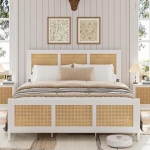 GarveeHome Boho Rattan Queen Bed Frame
