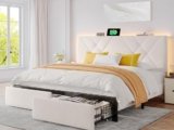 What are the key features of the EnHomee King Size Bed Frame with LED Headboard & 2 Storage Drawers?