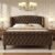 BedsPick Chenille Sleigh Queen Bed Frame with Wingback Headboard