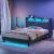 Modern Twin Bed Frame with LED Lights & USB Port